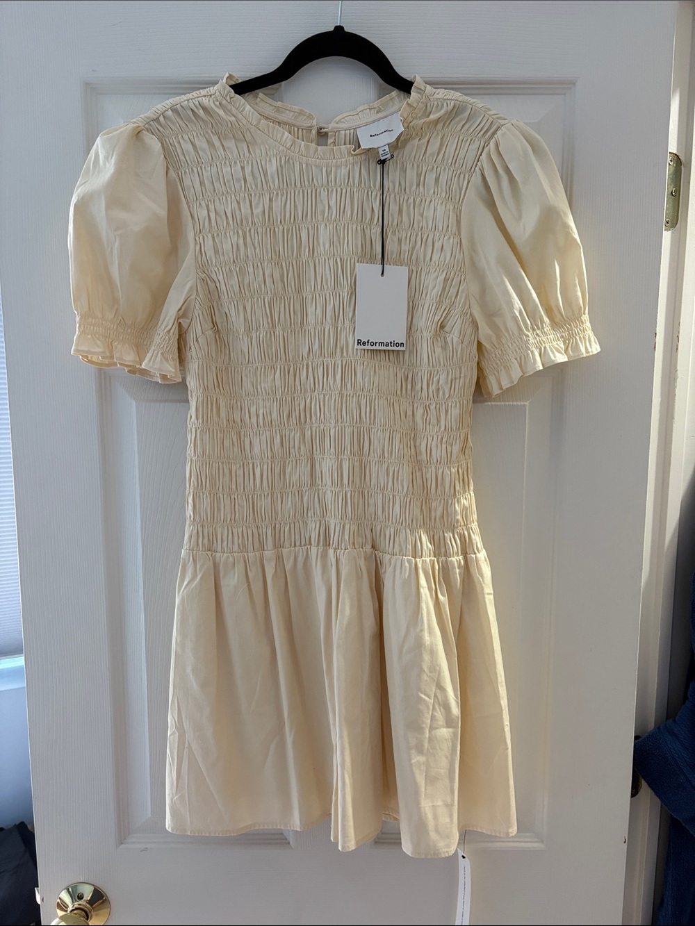 Reformation Cream Smocked Puff Sleeve Casual Dress